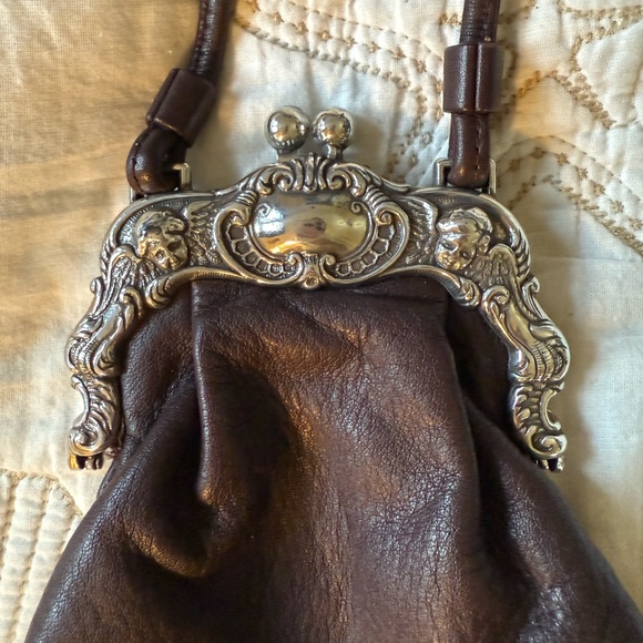 Vintage Leather Kiss Lock Mini Crossbody Bag | Boho Brown Purse - Picture 6 of 10